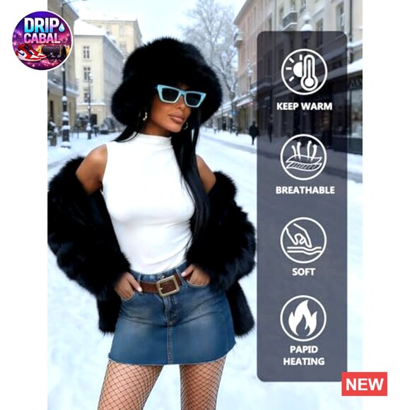 Faux Fur Bucket Hat with Moldable Brim, Warm Winter Fisherman Cap